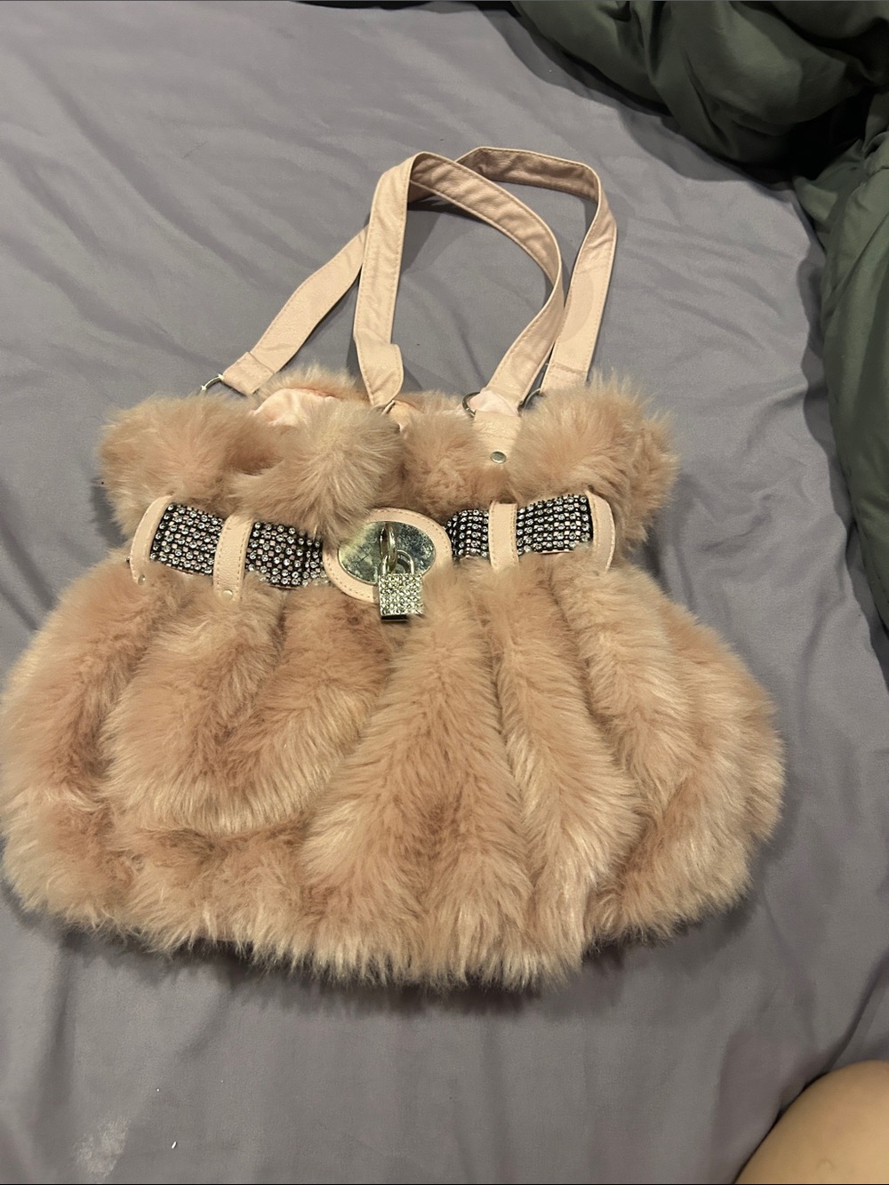 Claire's Plush Faux Fur Shoulder Bag in Taupe